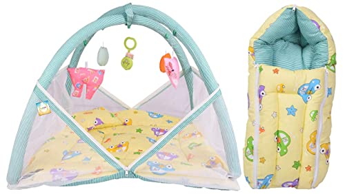 Image of Kwitchy New Born Baby Bedding Set Play Gym Bed with Mosquito Net & Carry Bag Combo (0-6 Months) Yellow