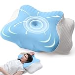 AmzHandler Memory Foam Pillow, Cervical Neck Pillow for Pain Relief, Ergonomic Contour Orthopedic Support Pillow for Side Back Stomach Sleepers, Cooling Ice Silk Washable Cover, Blue