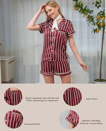 Womens Silk Satin Pajama Sets XS-2XL Sleepwear Silky Pajamas Stripe Loungewear Bridal Pjs Set4