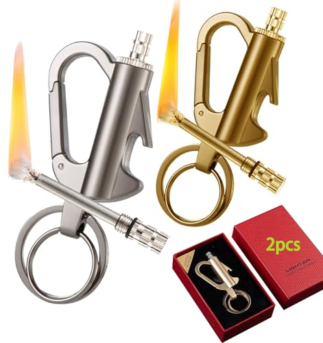 Lot de 2 allumettes permanentes, Porte-clés en métal, briquets à Silex, allumettes for Camping en Plein air, Survie d'urgence(Silver+Gold)