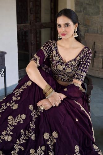 Image of piludi Women's Embroidered Lehenga Choli with Dupatta | Heavy Floral Zari Work Semi-Stitched Lehenga Set