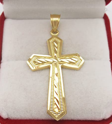 10K Yellow Gold Mens Cross Pendant Diamond Cut Cross2
