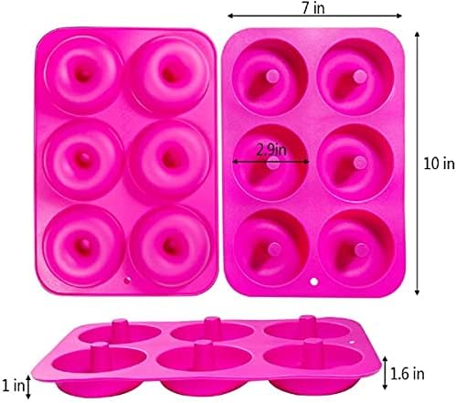 ROYALTEC 3-Packs Silicone Donut Moulds,100% Non-Stick Silicone.BPA Free, Dishwasher Microwave Safe, Easy Clean, (Green, Orange, Pink), 6 Cavity on Each Tray Total 18 Cavities, 1 Year Warranty.