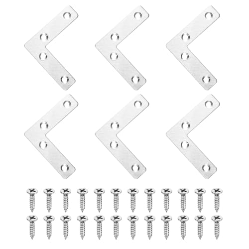 Image of sourcing map 6Pcs l Shape Flat Bracket, 60x60mm Flat Corner Bracket Silver