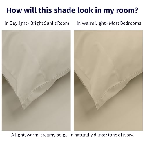 Image of California Design Den Certified 100% Egyptian Cotton Sheets Full Size Bed - Lightweight Cotton Percale Sheets Full Size Set with Deep Pockets, Crisp & Durable Luxury Bedding Set - Beige