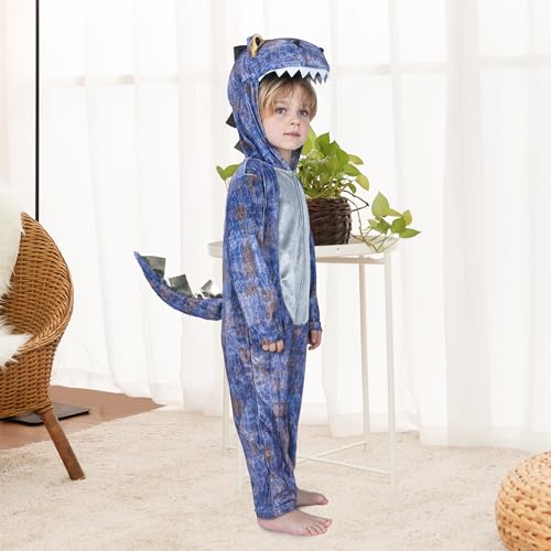 Sincere Party Grey Sublimation Print T-Rex Dinosaur Costume for Little Boys and Girls Dinosaur Oneise with T-Rex Statue Toy for 2-3 years - Image 3