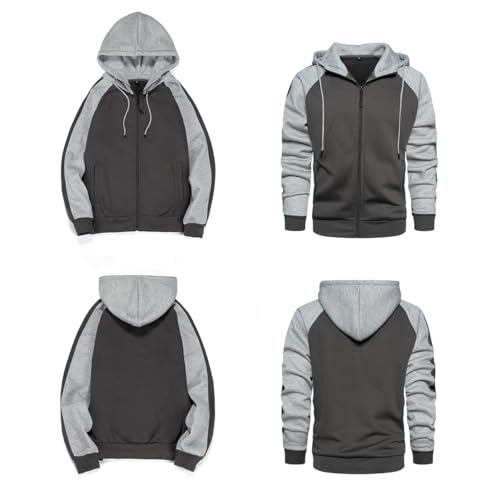Men's Hoodie Loose Fit Color Blocking Full Zip Up Hooded Sweatshirt Long Sleeve Casual Hoodies with Pocket3