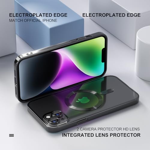 Image of Misea Magnetic for iPhone 14 Plus Case Compatible with MagSafe Black | [Never Yellowing] [Military Drop Protection] Full Camera Lens Protector Plating Soft Clear Phone Case for Women, Black