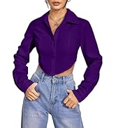 GRECIILOOKS Women's Rayon Oversized Fit Printed Casual Crop Top | Long Sleeve Stylish Collared |K...