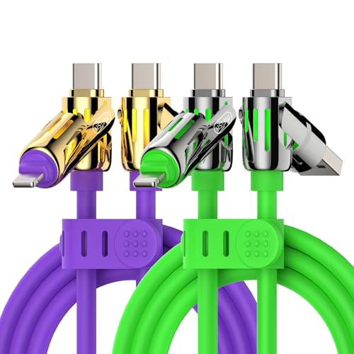 Image of MFish 2-Pack 240W 4-in-1 Multi Charging Cable, Purple+Green, 6.6FT