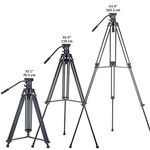 Treppiede video per impieghi gravosi, Cayer 64 pollici BV30-Camcorder Tripod System Gamba in alluminio, testina fluido K3, diffusore intermedio, caricamento massimo 13.2 LB, scatto DSLR