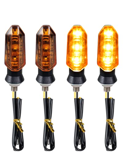 QUASCO 4PCS Universal Motorcycle Turn Signals Front Rear LED Turn Signal Light Mini Amber Blinkers for Motorbike Scooter Quad Cruiser Off Road Touring