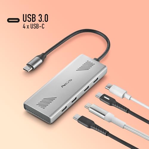 Ngs WONDER4-C - Adattatore Multiporta USB-C 4 In 1, Hub Con 4 Porte Usb 3.0, Ad Alta Velocità 5 Gbps, Compatibile Con Pc, Mac E Tablet, Design Portatile E Leggero, Alloggiamento In Alluminio, Cavo 180 - 2