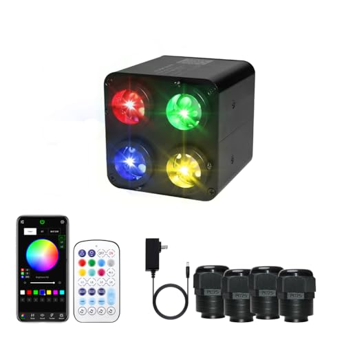 Image of AZIMOM 4color 36W Twinkle Fiber Optic Starlight Box, 4Port Light Source Sound Activated Remote APP Control for Home Indoor Ceiling Car Headliner Star Lighting Decoration