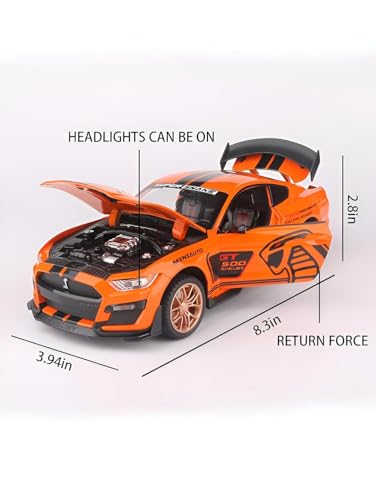 Image of 1:32 Scale Shelby Mustang GT500 Die-Cast Model Car - Orange Metal Toy Car