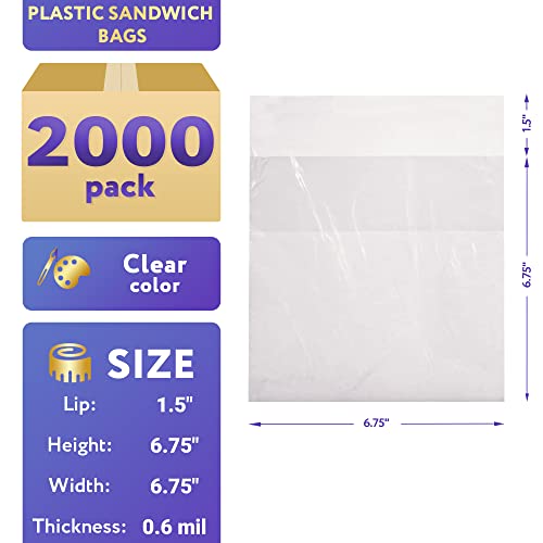 APQ Supply Plastic Sandwich Bags with Flip Top and Lip, 6.75" x 6.75", Pack of 2000 Clear Fold Top Sandwich Baggies - Image 2