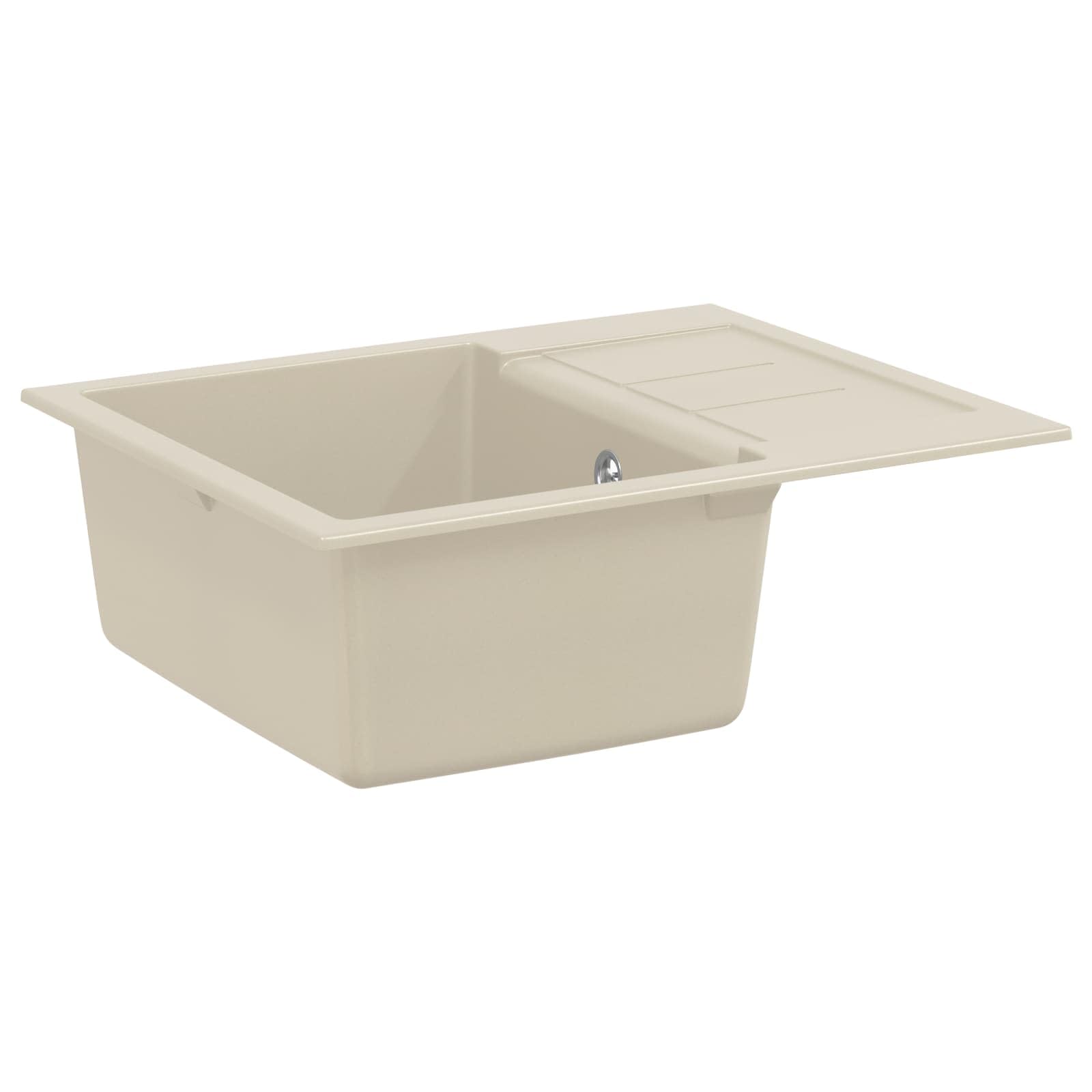 vidaXL Sink Beige 620 x 500 mm 80% Quartz and 20% Resin, Stylish Rectangular Granite Kitchen Sink, Modern Utility, Contemporary Culinary Workspace, Practical Basin