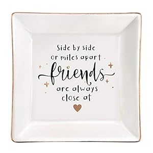 ELEGANTPARK Friends Gifts Friendship Gifts for Women Ring Dish Sister Christmas Birthday Gifts for Friends BFF Square Ceramic Ring Dish Decorative Trinket Jewelry Tray