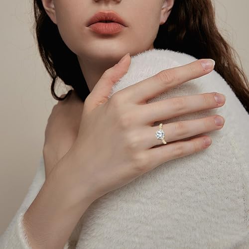 10K 14K 18K Solid Gold Moissanite Engagement Rings for Women, 1-3 CT Center Round Cut Moissanite Rings Bridal Set Promise Anniversary Wedding for Her Wife Size 4-11 Engraved Name4