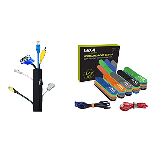 Image of Gizga Essentials Cable Organiser, Cord Management System for PC, TV, Home Theater, Speaker & Cables, Reusable Cable Organizer for Desk, WFH Accessories & Gizga Essentials Reusable Cable Ties Strap