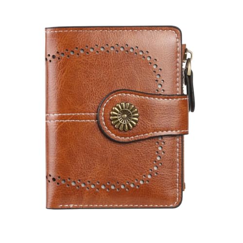 Premium Slim Genuine Leather Bifold Wallet for Women with Advanced RFID Blocking Technology and Zippered Coin Compartment (Brown)