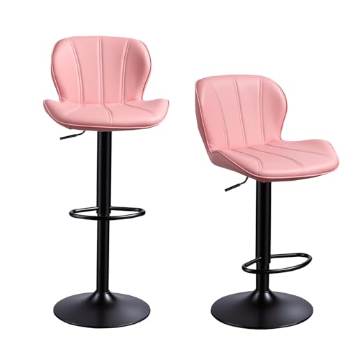 Panana Set of 2 Ergonomic Adjustable Bar Stool PU Leather Soft Sponge Cushioning Integrated Footrest Counter Barstool (Pink)