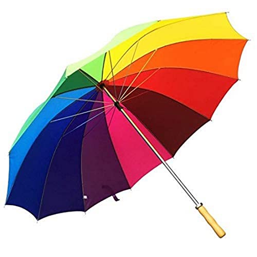 Image of Colorful Rainbow Umbrella for Men, Women & Kids - Large Canopy, Windproof & Waterproof - Stylish 8 Panel Automatic Open Umbrella - UV Protection, Lightweight (Multicolor)