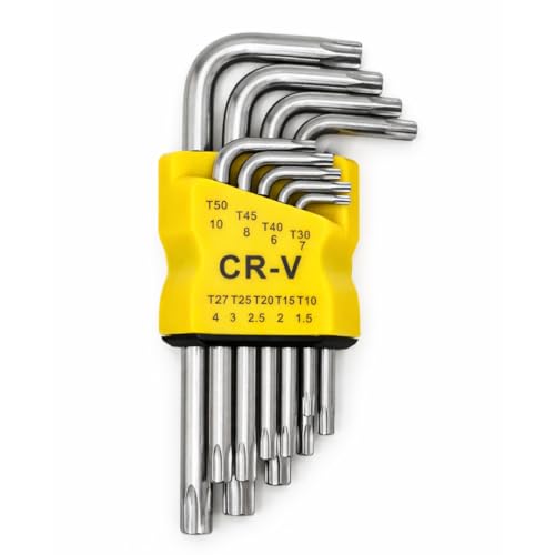 Image of JPT 9-Piece Torx Allen Key Set (T10-T50) - 5 Inch L-Type Heavy Duty CR-V Chrome Vanadium Allen Key, Professional Heavy Duty Hex Key Set with Holder for Bike, Car & Industrial Use