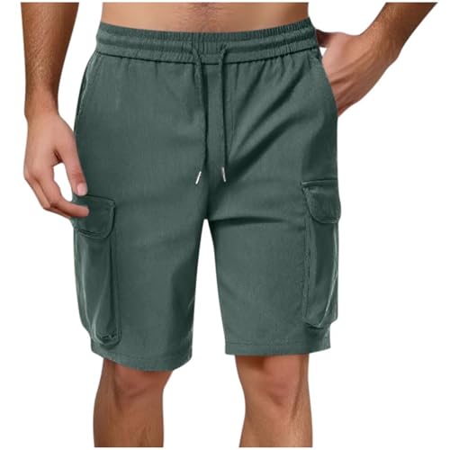 Image of Men's Cargo Sweat Shorts Casual Drawstring Elastic Waist Athletic Workout Gym Jogger Shorts with Multi Pockets
