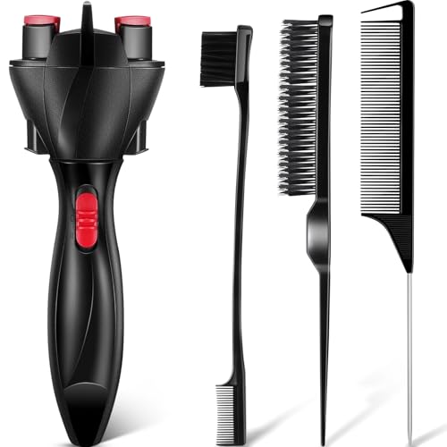 Tioncy 4 Pcs Automatic Hair Twister Machine Set, Includes Electronic Hair Braider Double Sides Edge Brush Bristle Brush and Pin Tail Comb, DIY Hair Braiding Machine Hair Roller Tool for Women