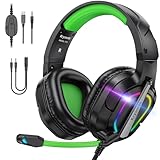 Krysenix PG2 RGB Gaming Headset für PS4, PS5, PC, Xbox, Nintendo Switch, Gaming Headset mit Mikrofon, Over-Ear Kopfhörer, Kopfhörer mit 3,5mm Klinke,Wald Grün