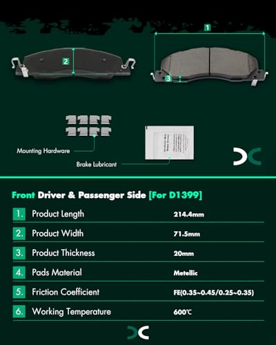 Image of SCITOO D1399-8507 Disc Brake Pads Sets Front Metal Brake Pads w /Hardware | For Dodge For Ram 2500 2009-2010,For Ram 3500 2009-2010,For Ram For 1500 2012,For 2500 2011-2018,For 3500 2011-2018