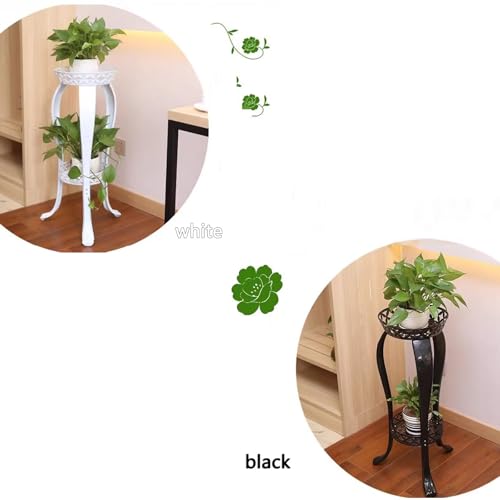 Support à plantes en fer noir robuste avec double plateau d'affichage