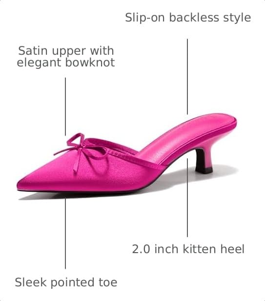 Image of Coutgo Womens Kitten Heels Mules with Bow Satin Slip on Pumps Closed Pointed Toe Dress Wedding Party Shoes