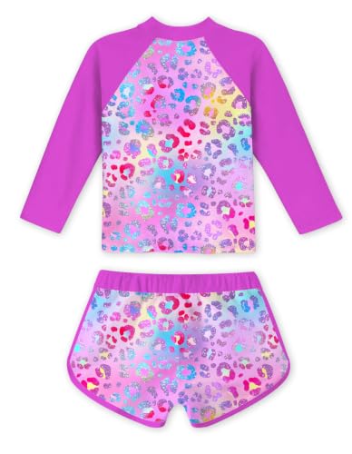 Image of TUONROAD Girls 2 Pieces Rash Guard Swimsuit Long Sleeve Tankini for 4-10 Years