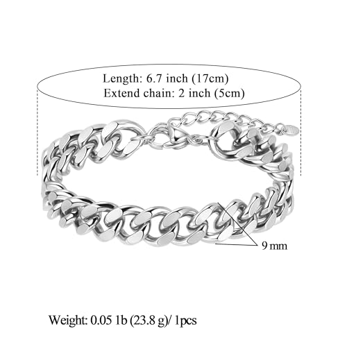 Pulsera para hombre de acero inoxidable 316L, cadena cubana 9 mm miniatura 2