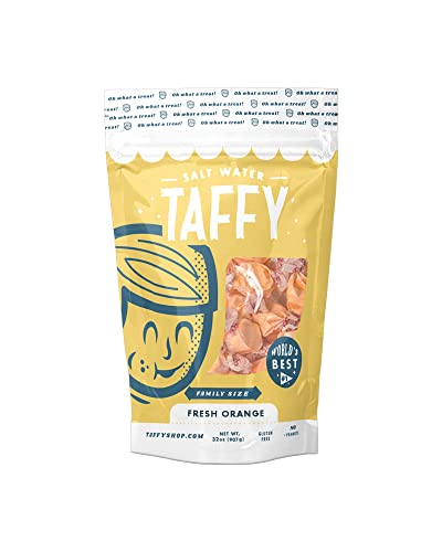 Taffy Shop Fresh Orange Salt Water Taffy - Small Batch Salt Water Taffies Made In The Usa - Super Soft, And Sweet - Guaranteed Fresh - Gluten-Free, Soy-Free, Peanut-Free - Family (32Oz) Bag #TOP1