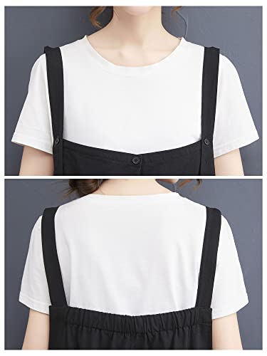 yeacher Vestido feminino solto com bolsos sem mangas suspensórios ajustáveis