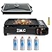 ZMC 2-in-1 Gasgrill & Campingkocher 2,2 kW mit Piezo-Zündung inkl. 4x 227g Gaskartuschen & LPG Adapter – tragbarer Tischgrill mit Grillplatte & Pfanne mit Glasdeckel für Camping, Balkon & Outdoor BBQ