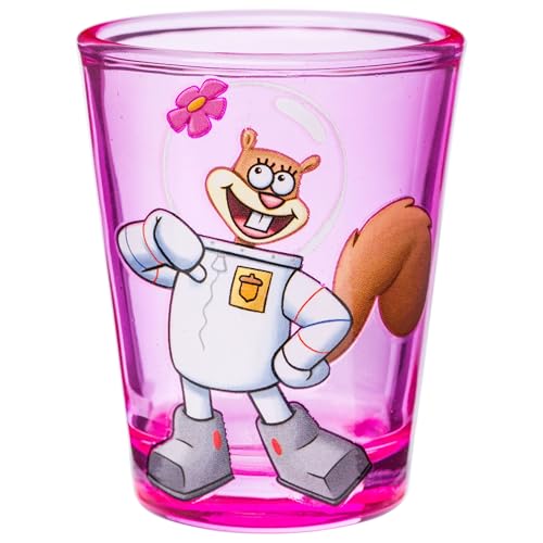 Image of Silver Buffalo SpongeBob SquarePants 4 Piece Mini Glass Set Featuring SpongeBob SquarePants, Patrick Star, Squidward, and Sandy Cheeks, 1.5 Ounces