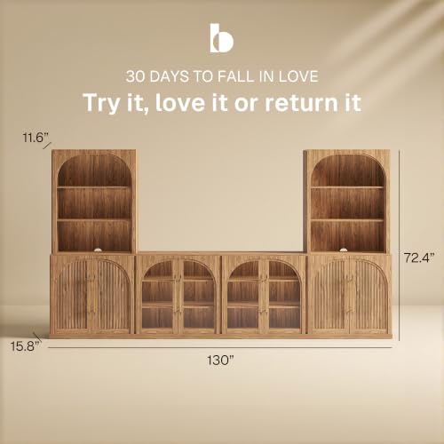 Image of BELLEZE Jagger 130 inch Wall Unit 5-Piece Modular TV Stand - Camel