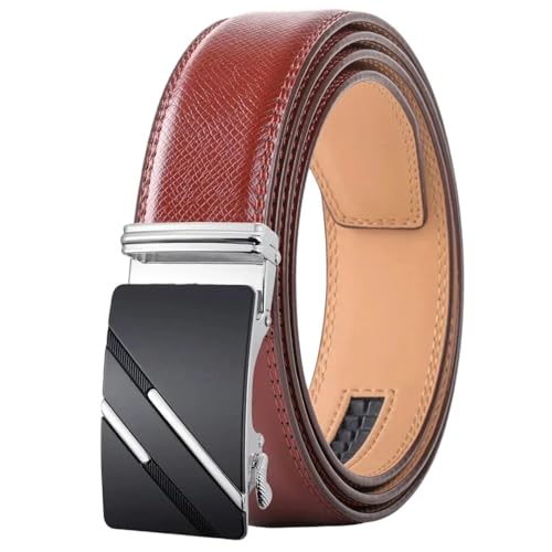 Men's Genuine Leather Automatic Buckle Belt, Solid Color Casual Business Belt Ply36-1245-S29 125cm