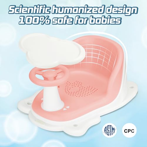 Image of Baby Bath Seat with Tray for Babies 6 Months & Up, Baby Bathtub Seat with Ultra Strong Suction Cups, Infant Bathtub Support Chair Soft Cushion & Ergonomic Backrest, Ideal Gift for Infants (Pink)