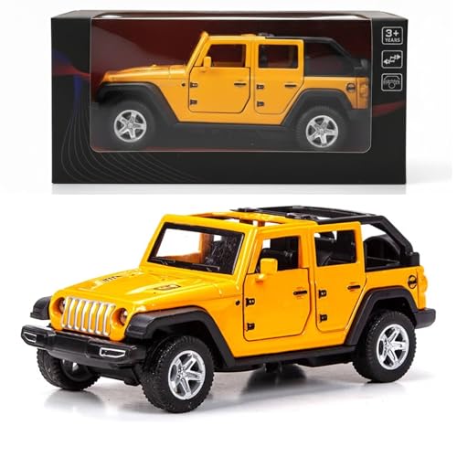 Image of SHAKTISM Die-Cast Metal Car Toy -1:36 Scale, Opening Doors, Pull Back Function, Collectible Toy, Racing Car for Kids Birthday Gift for Boys Girls (Yellow Wrangler Diecast)
