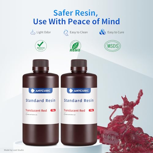 Image of ANYCUBIC 3D Printer Resin, 405nm SLA UV-Curing Resin with High Precision and Quick Curing & Excellent Fluidity for LCD 3D Printing (Clear Red, 1kg)