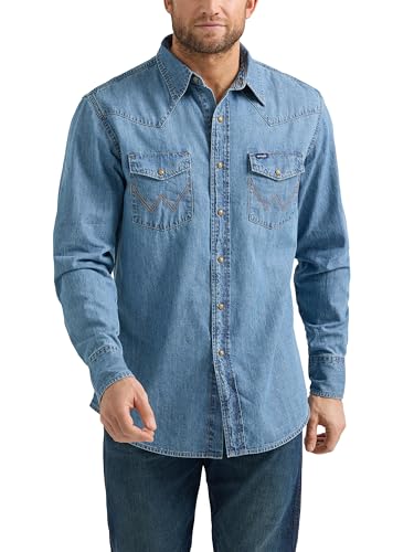 Wrangler Western Men's Denim Collection Snap Shirt, Light Wash Denim, XX-Large
