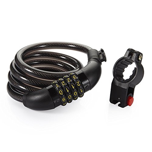 Crazefoto Security Lock Self Coiling Resettable Combination Cable Lock, Bike Cable Lock, 4-Foot x 1/2 Inch, Theft-Protection Lock, Flexible Lock with Mounting Bracket