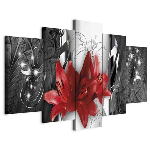 murando - Wandbilder XXL Blumen Lilien 200x100cm 5 tlg - Wand Deko Leinwand...