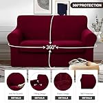 U-NICE HOME 3 Pieces Stretch Loveseat Couch Cover Sofa Cover Washable Sofa Slipcover with Individual Seat Cushion for 2 Cushion Couch Sofa Pet Friendly(Loveseat, Burgundy) - Image 4