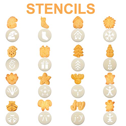 Cookie Press 41 PCS Cookie Press Gun with 16 Christmas Spritz Mold Decorative Stencil Discs, Icing Tips, EVA bags for Cookies, Biscuit,Macaroon & Churro Maker-Good Baking Kits for Christmas